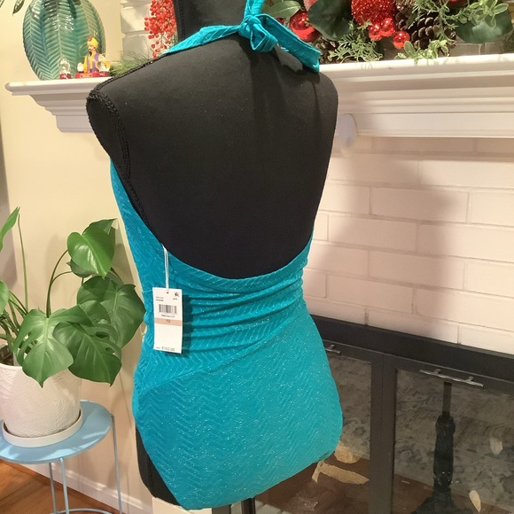 #312 NWT Trina Turk Swim & Spa Collection Teal Shimmer Swimsuit Size 12 - Picture 10 of 11
